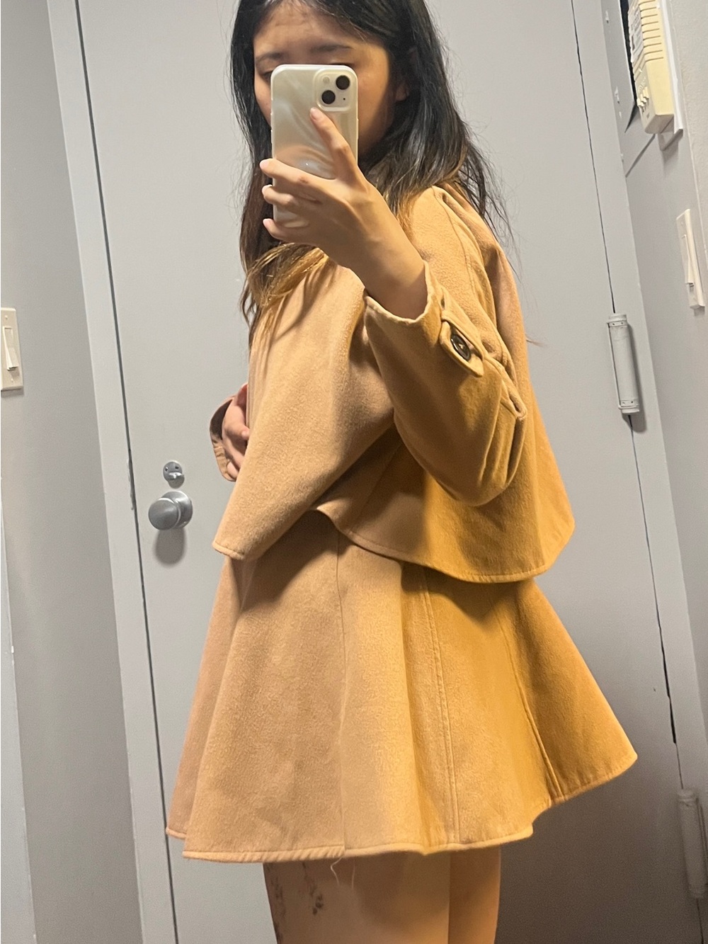 Camel/Tan Flared Wool-Blend Coat and dress
